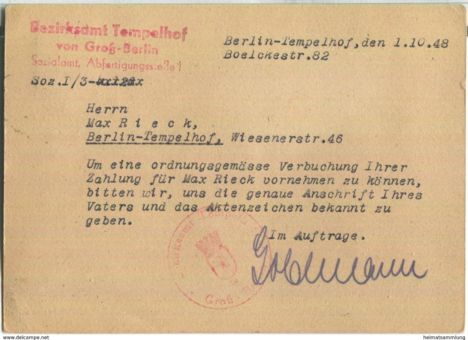 Brief Berlin - 10 Pf. Schwarzaufdruck - Bezirksamt Tempelhof - Ortskarte 1948 - Briefe U. Dokumente