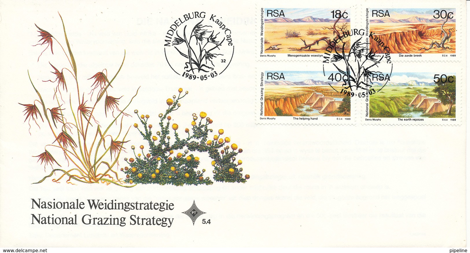 South Africa RSA FDC 3-5-1989 Complete Set National Grazing Strategy With Cachet - FDC