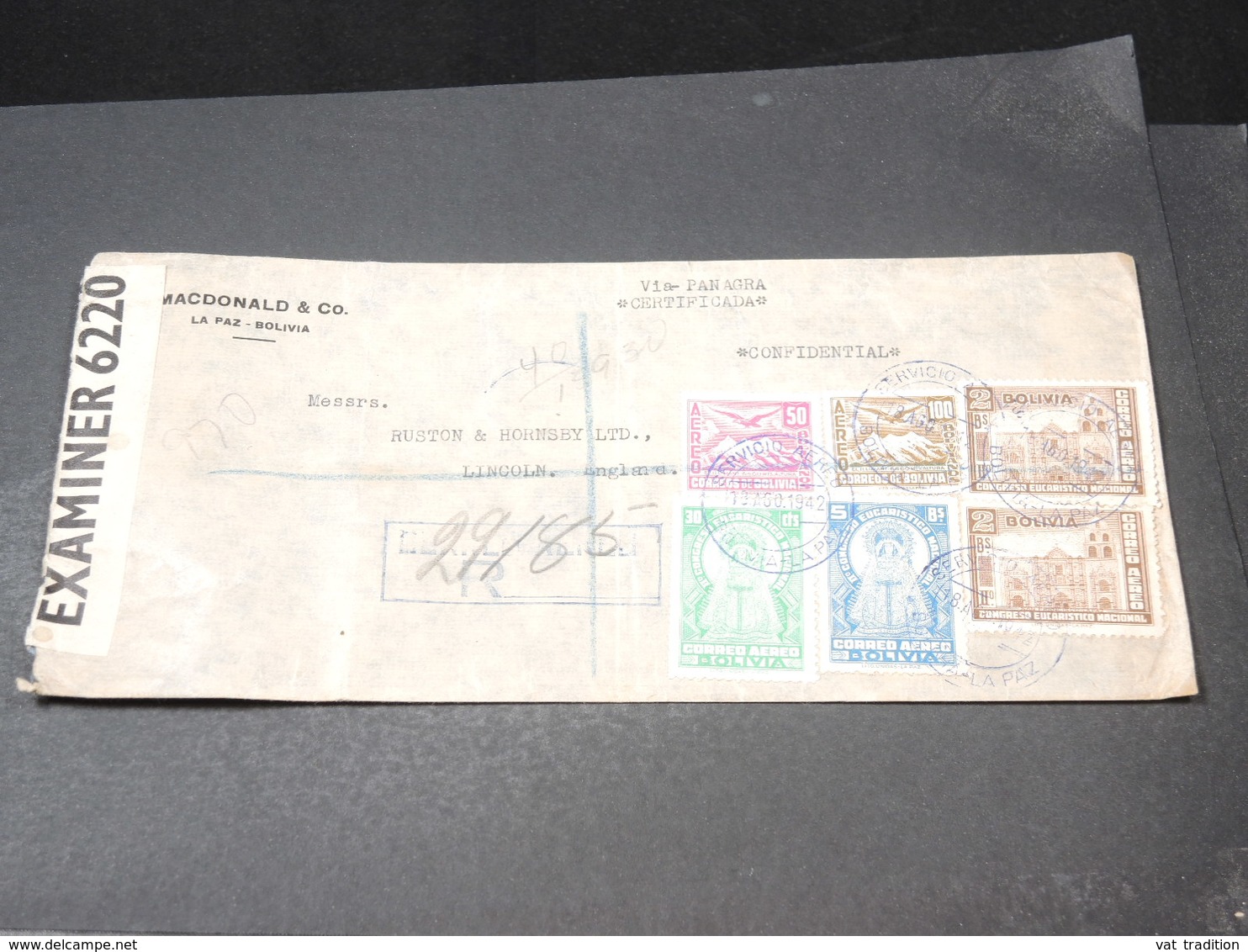 BOLIVIE - Enveloppe En Recommandé De La Paz Pour La Grande Bretagne En 1942 Avec Contrôle Postal - L 19573 - Bolivia