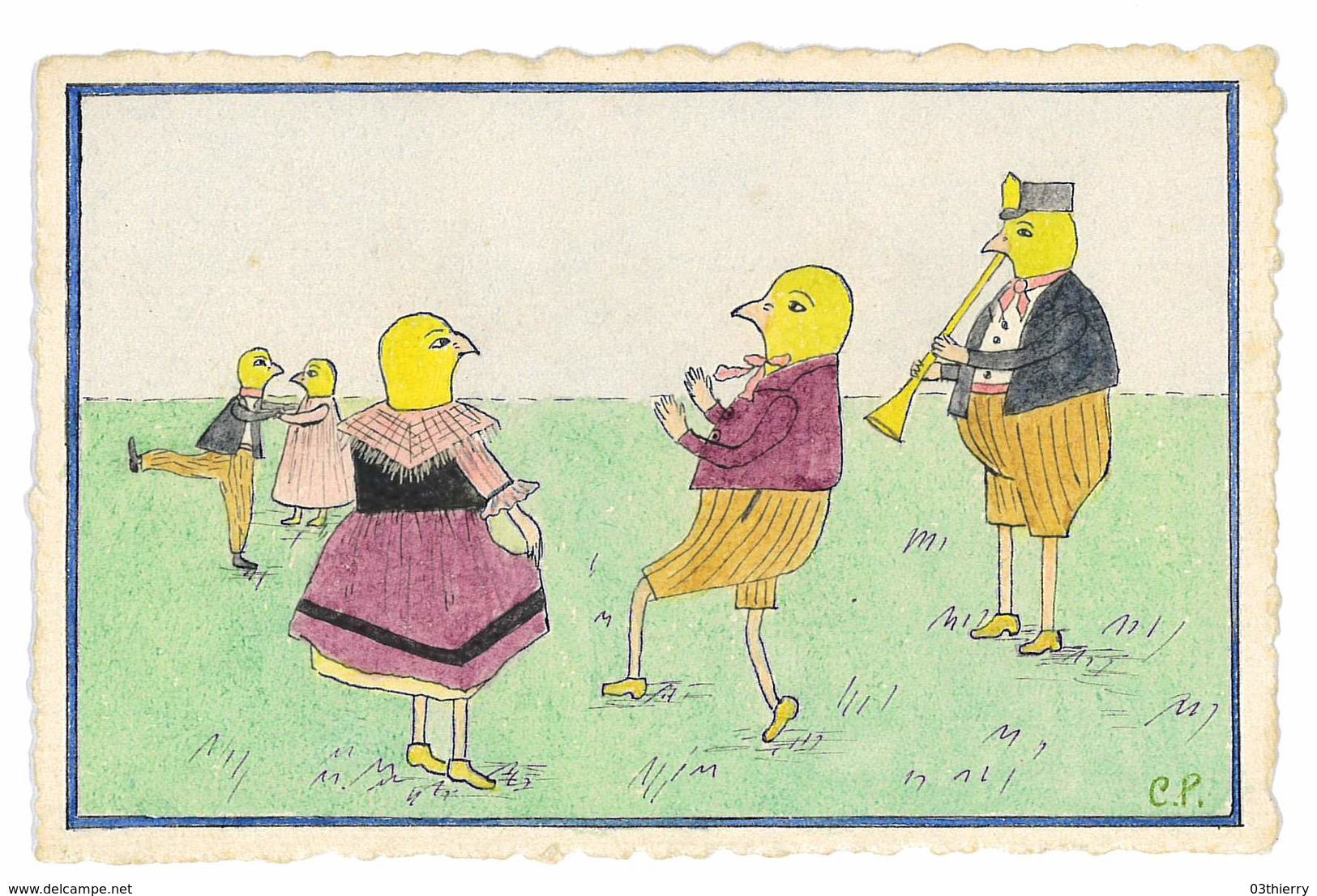 CPA DESSIN ORIGINAL POUSSINS DANSE - 1900-1949