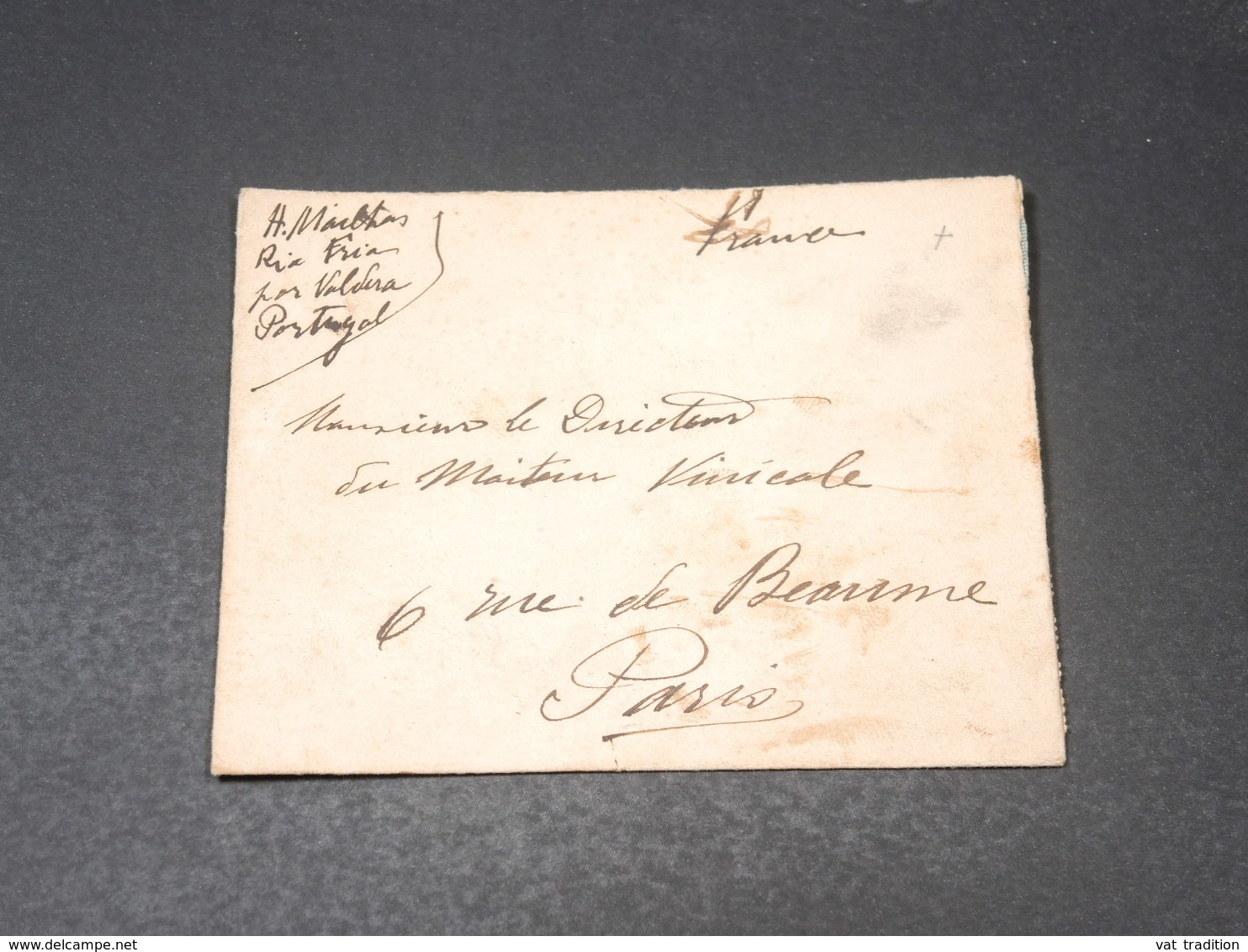 PORTUGAL - Enveloppe Pour La France , Affranchissement Plaisant Au Verso ( 2 Bandes De 5 Au Type Emmanuel II ) - L 19587 - Lettres & Documents