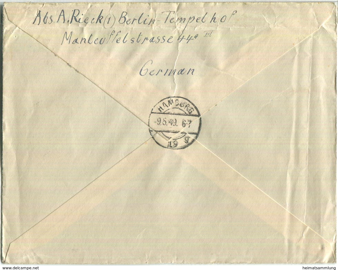 Brief Berlin - R-Brief 64 Pf. - Fernbrief Nach Hamburg 1949 - Briefe U. Dokumente