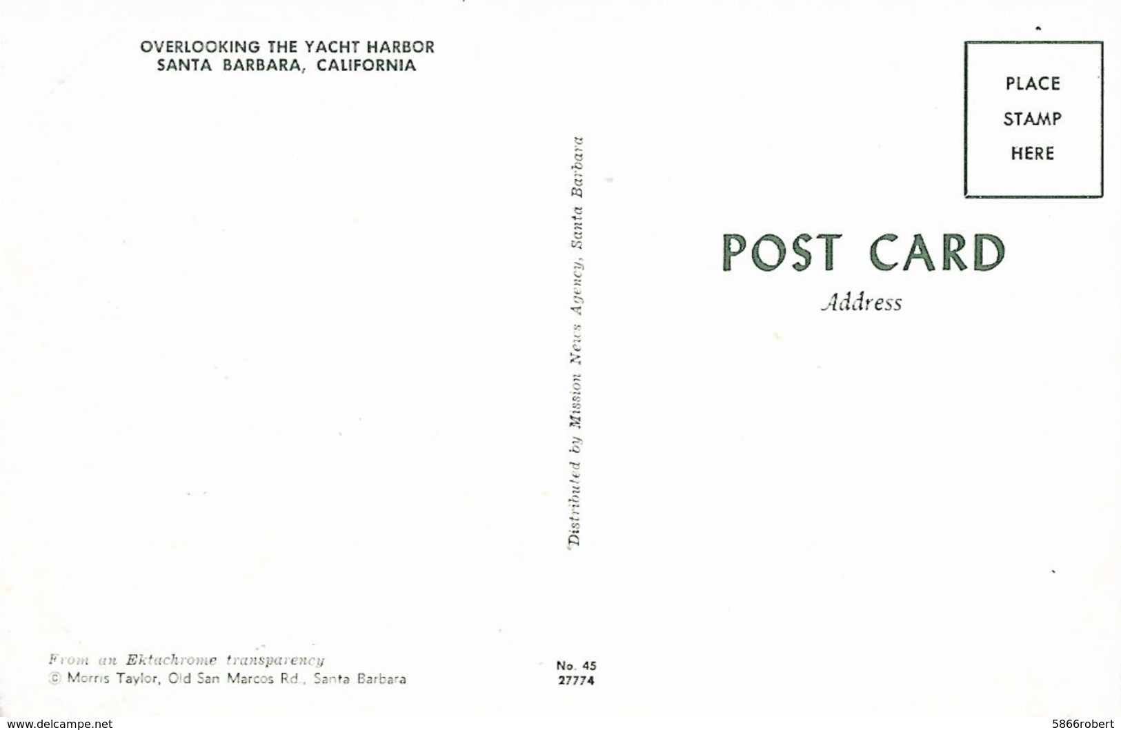 CARTE POSTALE ORIGINALE DE 9CM/14CM : OVERLOOKING THE YACHT HARBOR  SANTA BARBARA CALIFORNIA USA - Santa Barbara