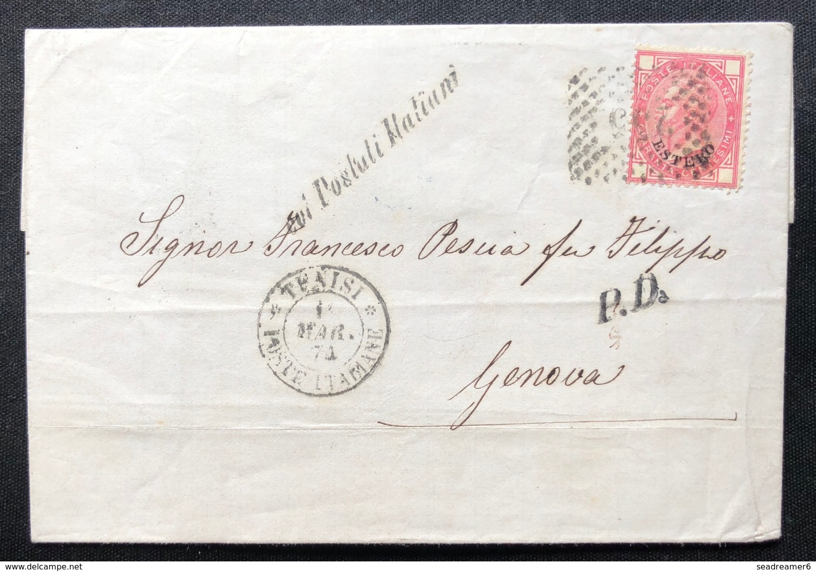 Italie Levant 1874 40 Centisimi Rose De TUNISI Par La Voie Maritime Italienne,  Tres Frais - Algemene Uitgaven