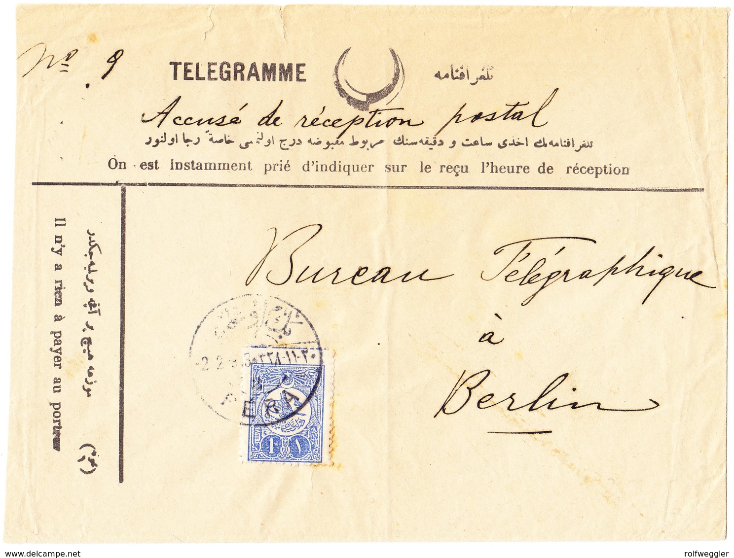 1913 Telegramm Umschlag Aus Pera Nach Berlin - 1837-1914 Smyrna