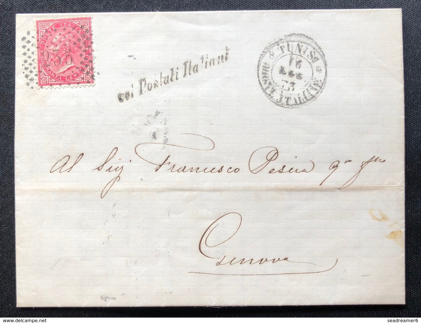 Italie Levant 1874 40 Centisimi Rouge De TUNISI Par La Voie Maritime Italienne, - Algemene Uitgaven