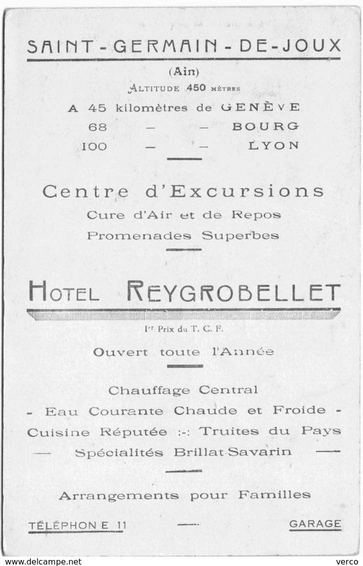 Carte Postale Ancienne De SAINT GERMAIN DE JOUX-Hôtel REYGROBELLET - Non Classés