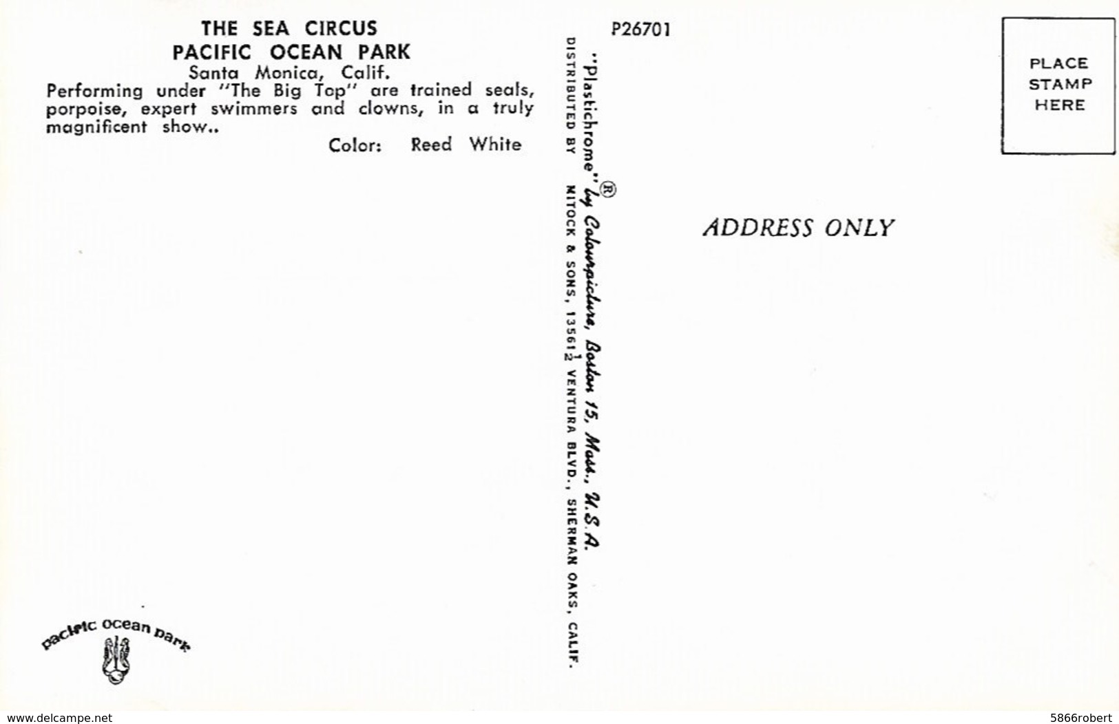 CARTE POSTALE ORIGINALE DE 9CM/14CM : THE SEA CIRCUS PACIFIC OCEAN PARK SANTA MONICA CALIFORNIA USA - Autres & Non Classés