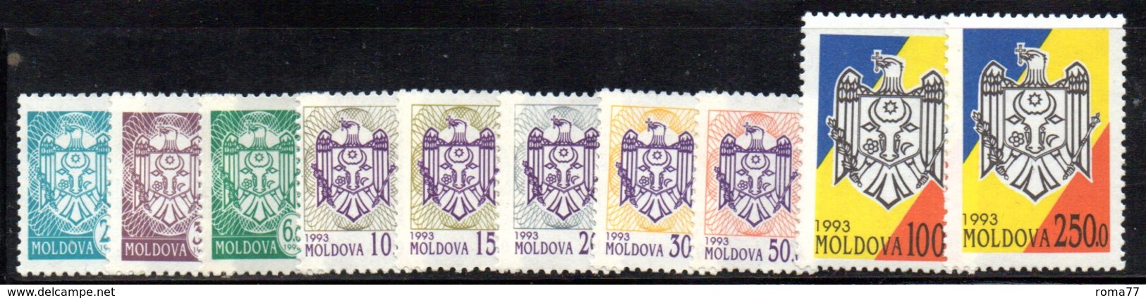 843 490 - MOLDAVIA MOLDOVA 1993,   Unificato N. 63B/72B  Nuovo ***  STEMMI - Moldavie