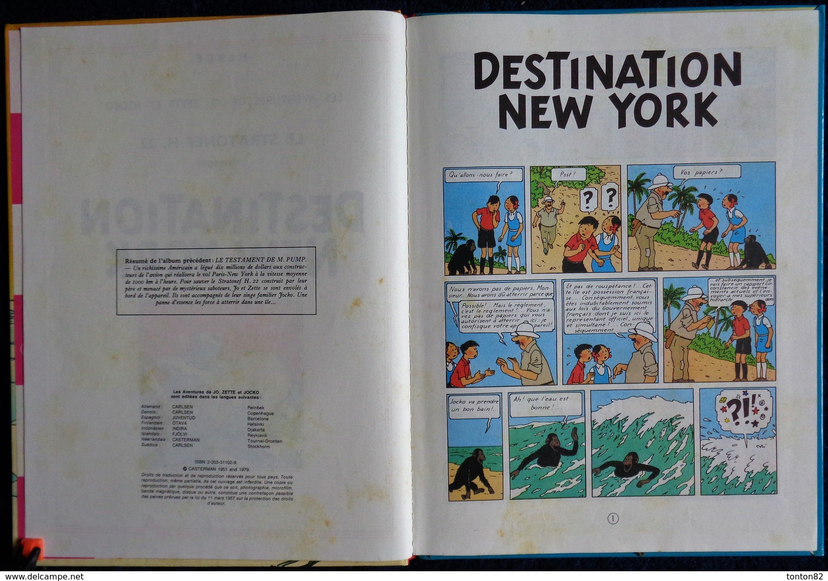 Hergé - Destination New York - " Le Stratonef H. 22 / 2e Épisode " - Les Aventures De Jo, Zette Et Jocko - Casterman - Jo, Zette & Jocko