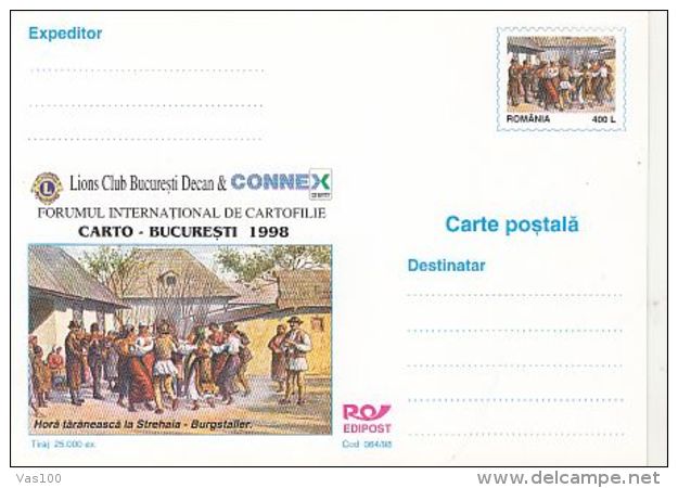 ORGANIZATIONS, LION CLUB, PEASANTS DANCE PAINTING, PC STATIONERY, ENTIER POSTAL, 1998, ROMANIA - Rotary, Lions Club