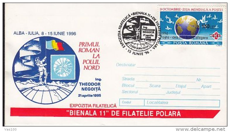 ARCTIC EXPEDITIONS, THEODOR NEGOITA, FIRST ROMANIAN AT NORTH POLE, SPECIAL COVER, 1996, ROMANIA - Expediciones árticas