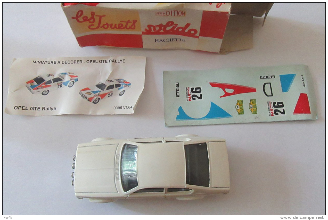 Voiture Miniature Solido/Hachette - Opel Kadett Coupe GTE Rallye 1/43 à Décorer Vec Emboîtage Et Décalcomanies - Oud Speelgoed