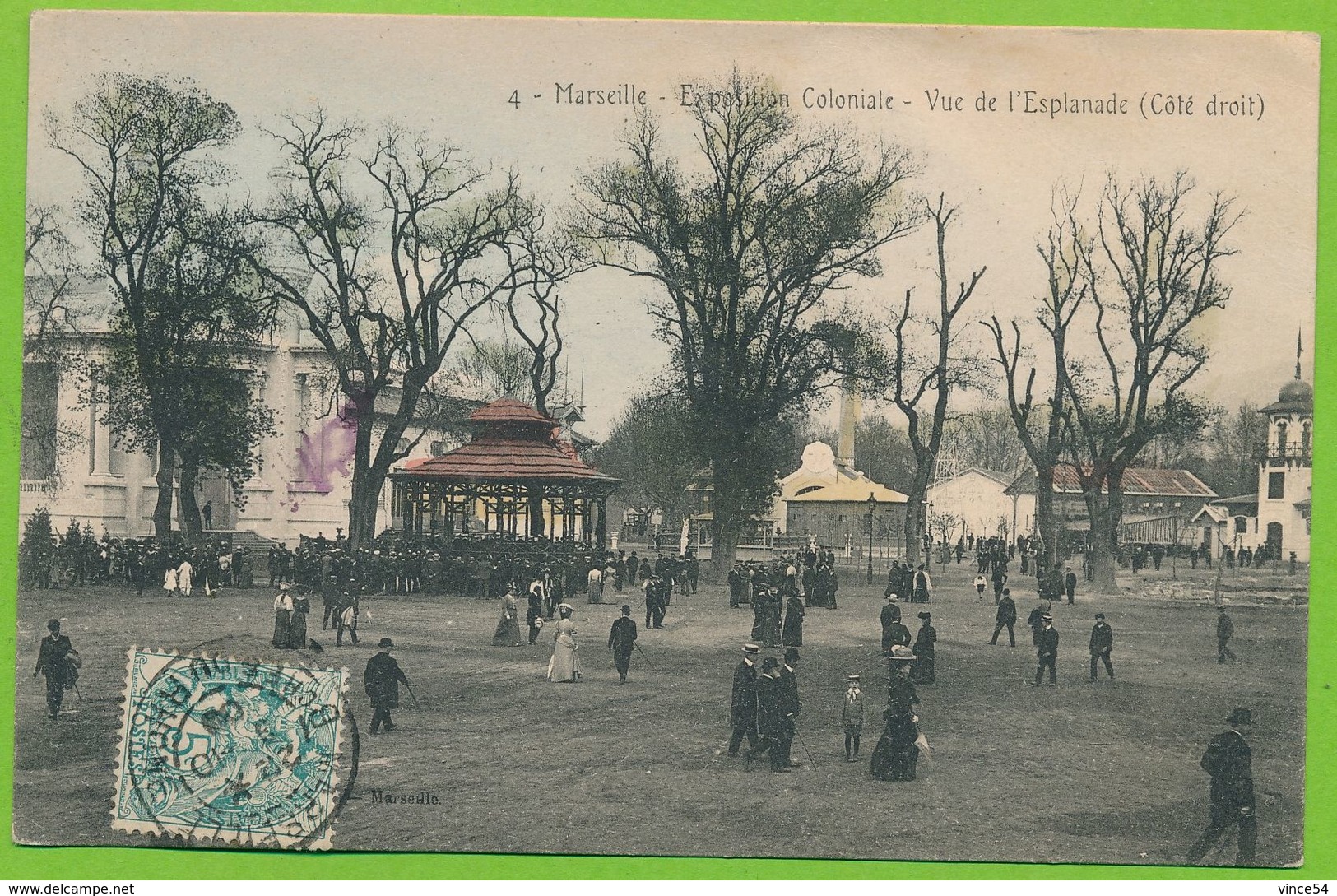 MARSEILLE - Exposition Coloniale - Vue De L'Esplanade Côté Droit Cpa Colorisée Circulé 1906 - Exposition D'Electricité Et Autres