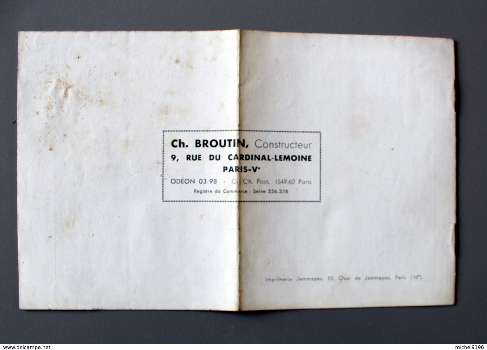 Dépliant Tarif  Pour "Le Monobloc" De CH BROUTIN Appareils Photo Et Accessoires En 1936 - Cámaras Fotográficas
