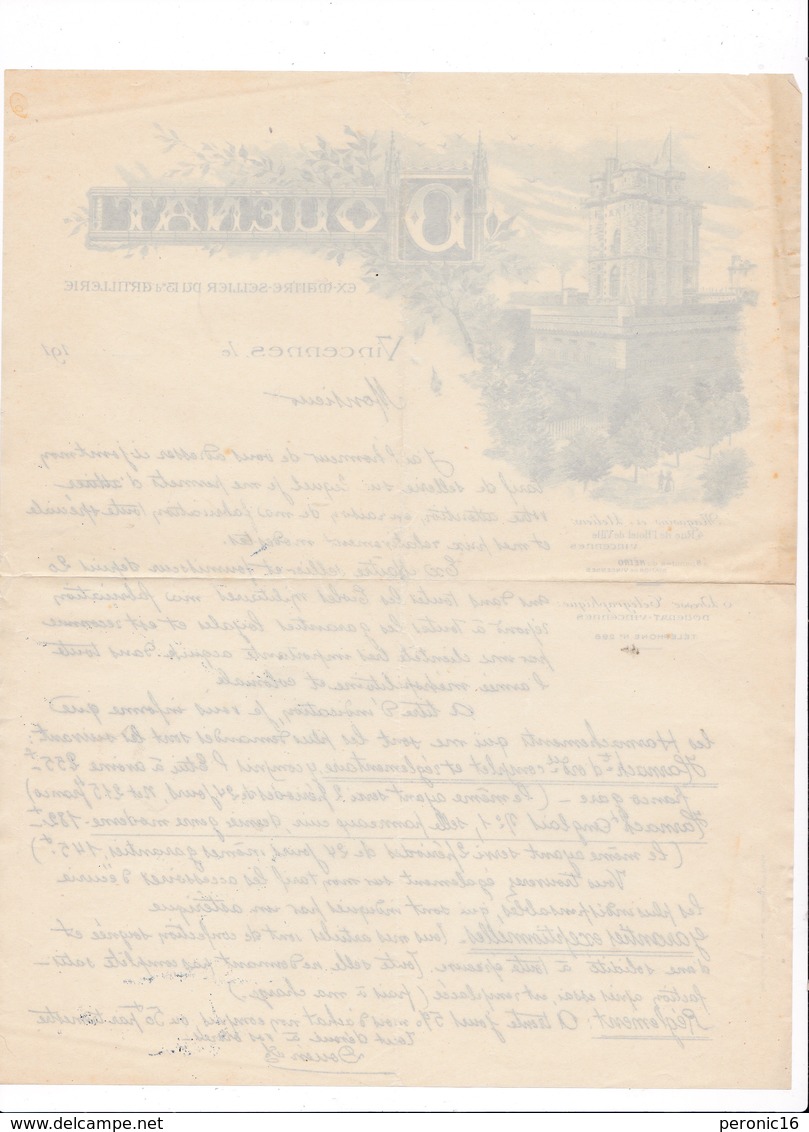 Courrier Commercial Tarifs Douénat, Ex-maître Sellier 13e D'artillerie, 4 Rue De L'Hôtel-de-Ville, Vincennes Années 1910 - Equipement