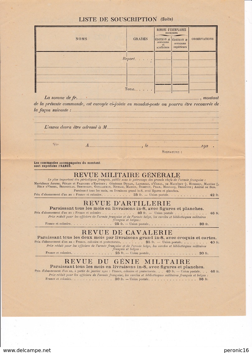 Document D'informations 4 Pages Agenda Militaire Berger-Levrault 1922-1923 - French