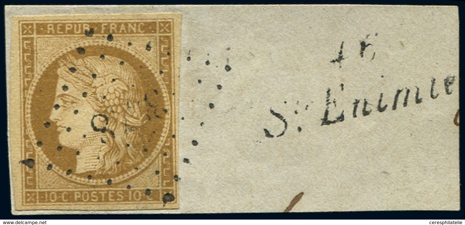 EMISSION DE 1849 - 1a   10c. Bistre-brun, Obl. PC 3578 S. Fragt, Cursive 46/ST ENIMIE, Indice 20, TB - 1849-1850 Cérès