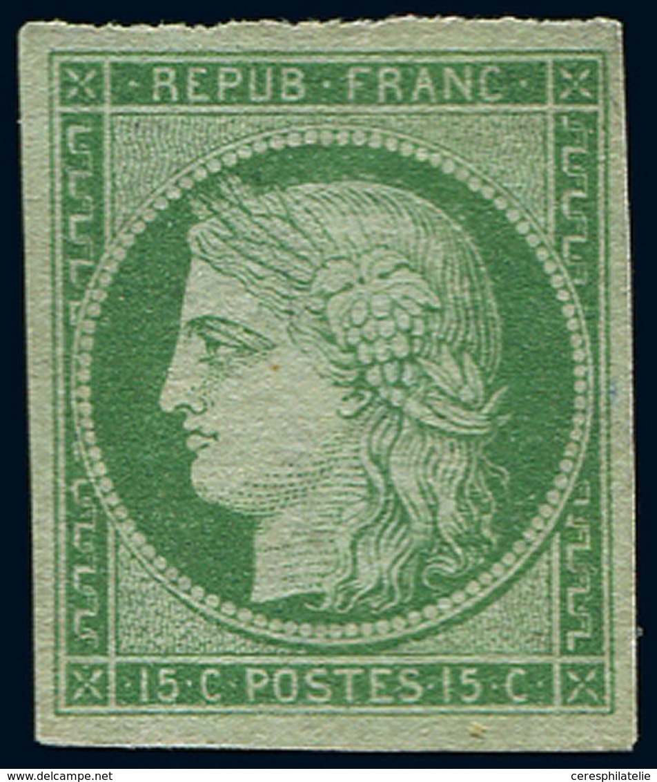 (*) EMISSION DE 1849 - 2    15c. Vert, Authentique Mais Réparé Et Aminci, Bonne Pièce D'attente - 1849-1850 Cérès