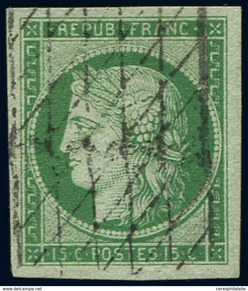 EMISSION DE 1849 - 2    15c. Vert, Oblitéré GRILLE SANS FIN, Belles Marges, TTB/Superbe. C - 1849-1850 Ceres