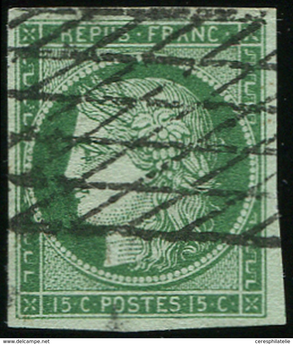 EMISSION DE 1849 - 2c   15c. Vert TRES FONCE, Obl. GRILLE SANS FIN, TB/TTB - 1849-1850 Cérès