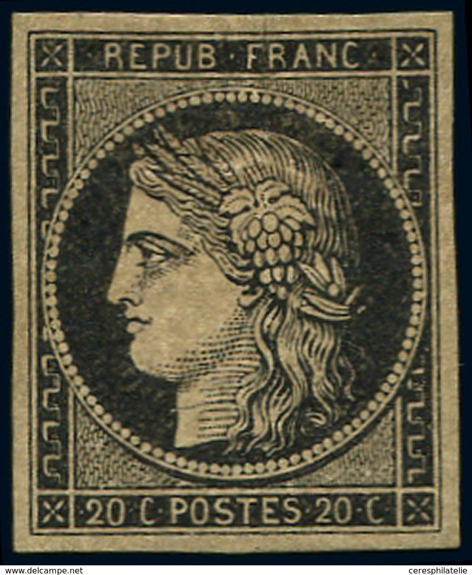 * EMISSION DE 1849 - 3b   20c. Noir Sur CHAMOIS, TB, Certif. Calves - 1849-1850 Cérès