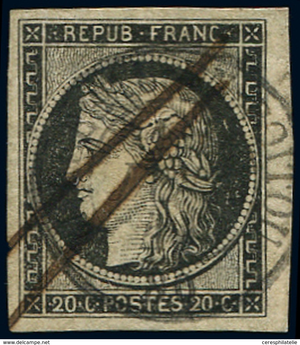 EMISSION DE 1849 - 3    20c. Noir Sur Jaune, Obl. Càd T15 MIREBEAU-EN-POITOU 1 JANV 49 Et Plume, Inf. Pli D'angle, Sinon - 1849-1850 Ceres