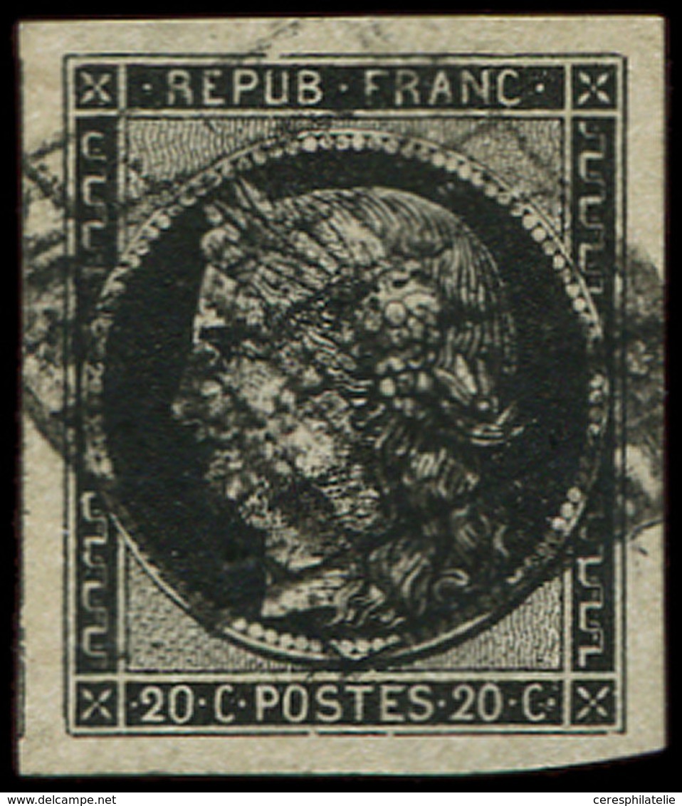 EMISSION DE 1849 - 3a   20c. Noir Sur Blanc, Très Grandes Marges, Obl. Double GRILLE, TTB/Superbe - 1849-1850 Ceres