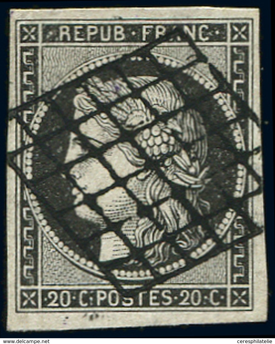 EMISSION DE 1849 - 3a   20c. Noir Sur Blanc, Obl. GRILLE, TB/TTB - 1849-1850 Cérès