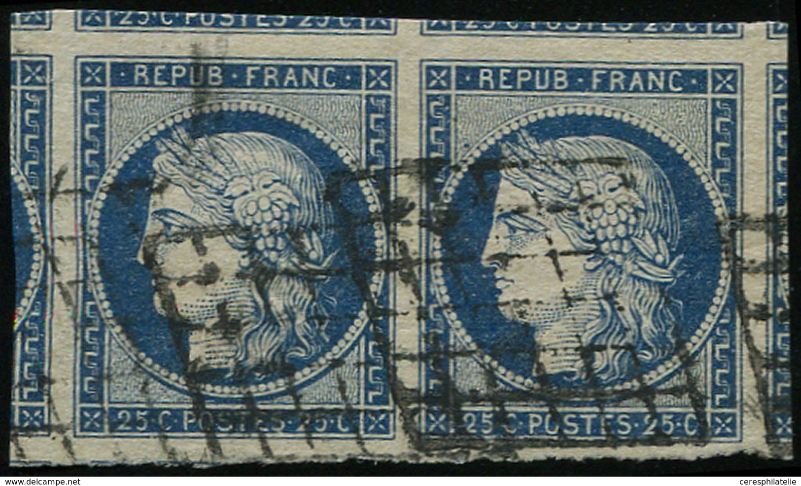 EMISSION DE 1849 - 4    25c. Bleu, PAIRE, Marges énormes, 6 Voisins, Obl. GRILLE, Superbe - 1849-1850 Ceres