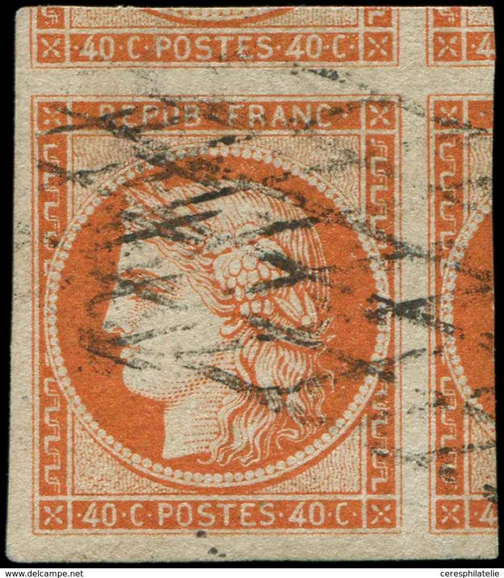 EMISSION DE 1849 - 5    40c. Orange, 3 Grands Voisins, Obl. GRILLE SANS FIN, Pièce Exceptionnelle, Superbe. C Et Br - 1849-1850 Ceres