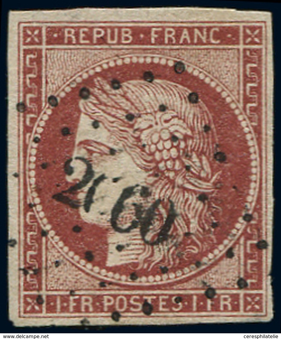 EMISSION DE 1849 - 6B    1f. Carmin-brun, Obl. PC, TTB. J - 1849-1850 Ceres