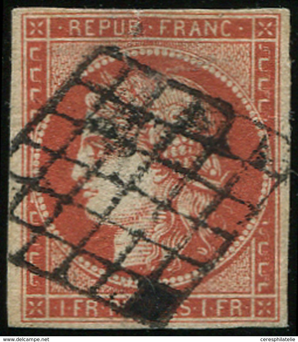 EMISSION DE 1849 - 7a    1f. Vermillon VIF, Obl. GRILLE, Petite Fente Marge Sup. Mais Très Plaisant D'aspect - 1849-1850 Ceres