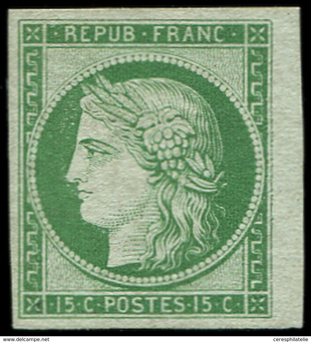 (*) EMISSION DE 1849 - R2e  15c. Vert Vif Clair, REIMPRESSION, Petit Bdf, TB - 1849-1850 Ceres