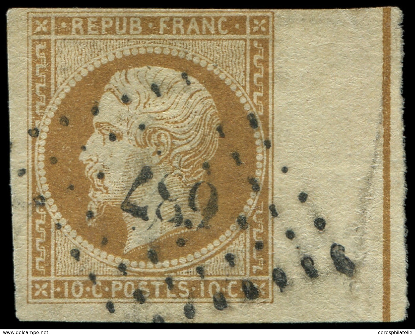 PRESIDENCE - L9b  10c. Bistre-jaune, Bdf Avec FILET D'ENCADREMENT, Obl. PC 687, Petite Froiss. Sur Le Bdf Mais Néanmoins - 1852 Louis-Napoleon