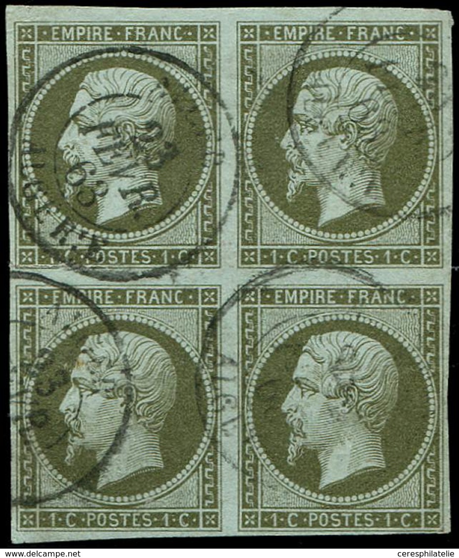 EMPIRE NON DENTELE - 11    1c. Olive, BLOC De 4 Obl. Càd T15 ALGER 23/2/63, TB - 1853-1860 Napoleon III