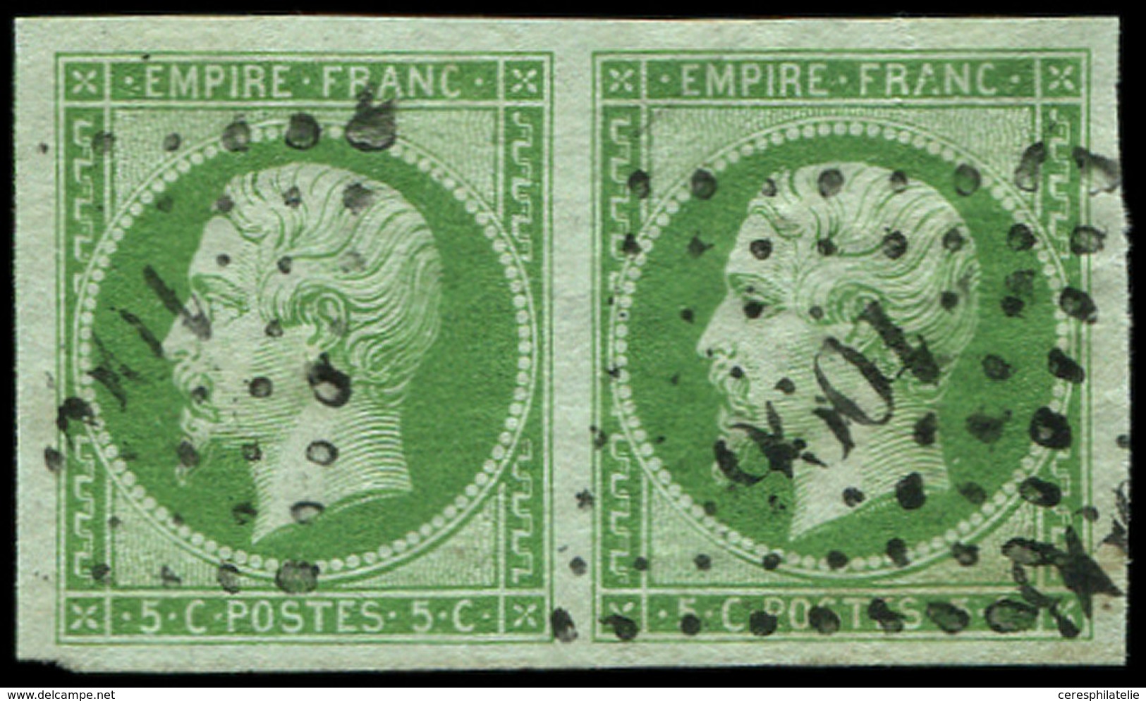 EMPIRE NON DENTELE - 12    5c. Vert, PAIRE Obl. PC 1096, Grandes Marges, TB/TTB - 1853-1860 Napoléon III