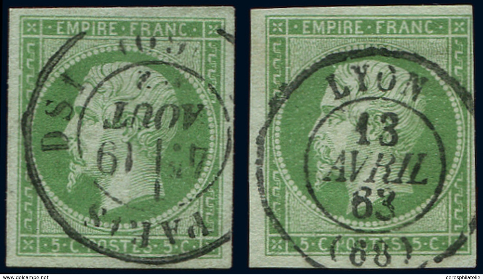 EMPIRE NON DENTELE - 12    5c. Vert, 2 Ex. Obl. Càd T15 Et T17, Frappes Superbes - 1853-1860 Napoleon III