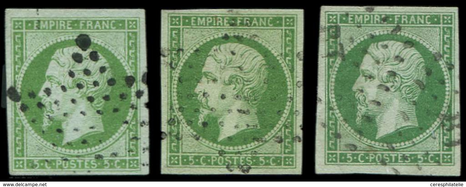 EMPIRE NON DENTELE - 12    5c. Vert, 3 Ex. Choisis Oblitérés, TB/TTB - 1853-1860 Napoléon III