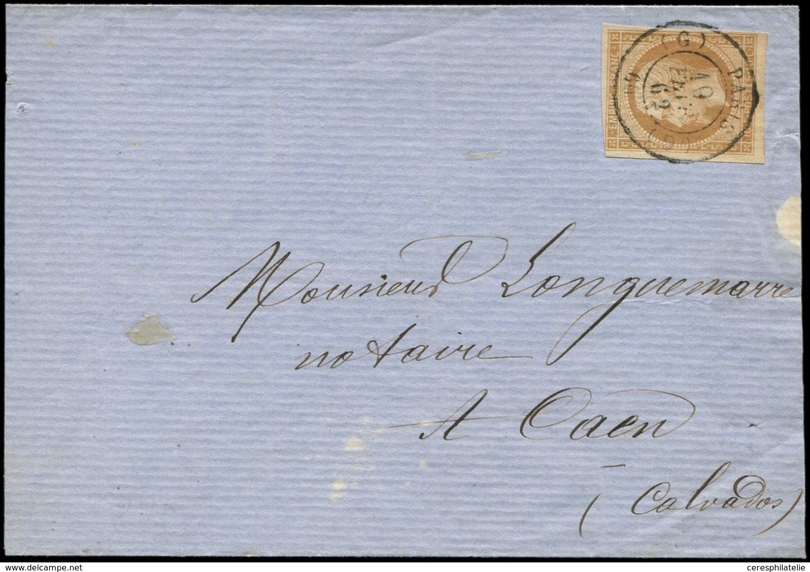 Let EMPIRE NON DENTELE - 13B  10c. Brun Clair, T II, Obl. Càd (G) PARIS (G) 19/2/62 S. LSC, TTB - 1853-1860 Napoleon III