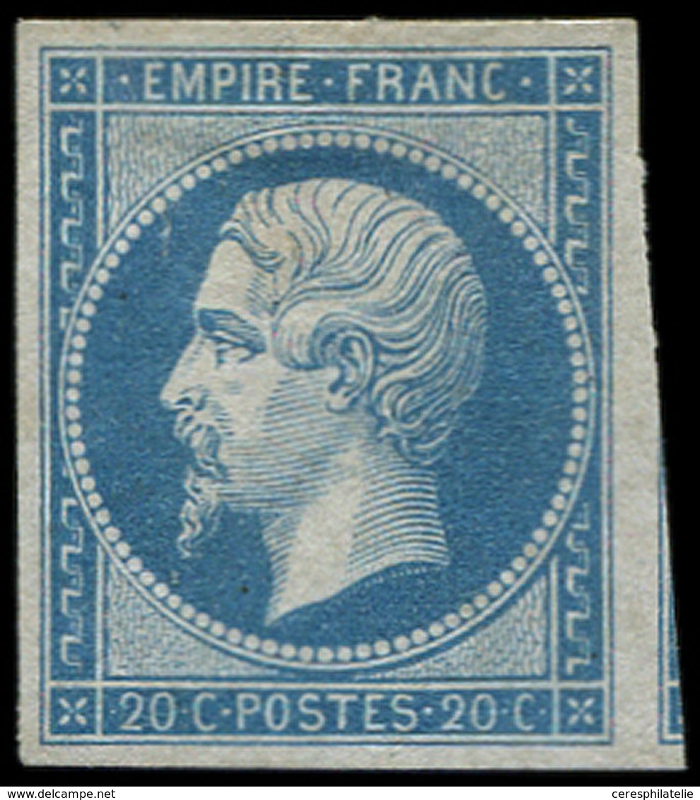 * EMPIRE NON DENTELE - 14B  20c. Bleu, T II, Très Bien Margé Mais Un Point De Pelurage, Aspect TB. C - 1853-1860 Napoléon III