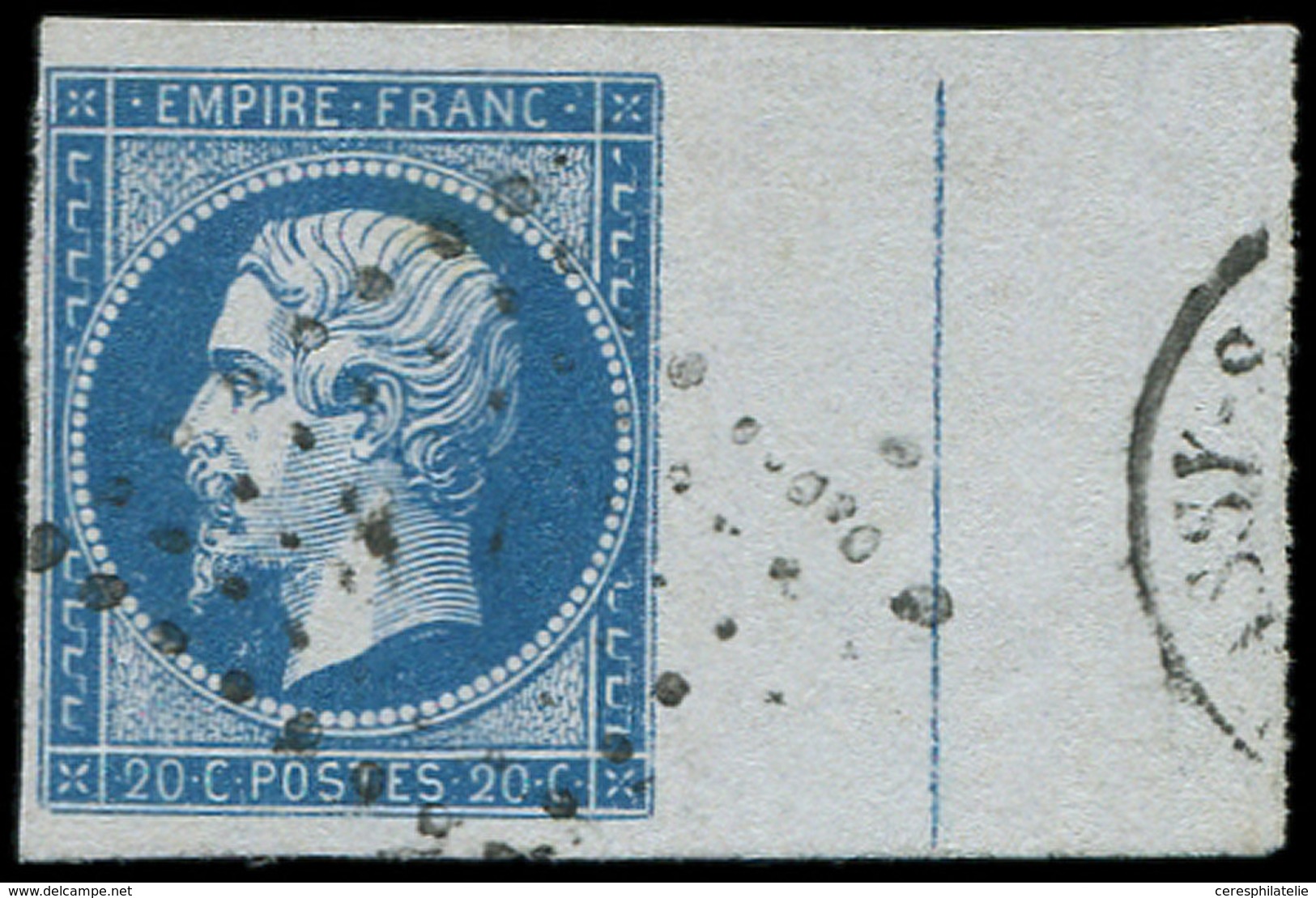 EMPIRE NON DENTELE - L14Ai 20c. Bleu, T I, FILET D'ENCADREMENT, Grand Bdf, Obl., TTB - 1853-1860 Napoléon III