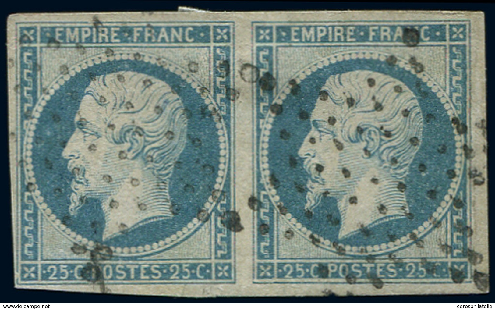 EMPIRE NON DENTELE - 15   25c. Bleu, PAIRE Oblitérée Etoile, TB - 1853-1860 Napoléon III