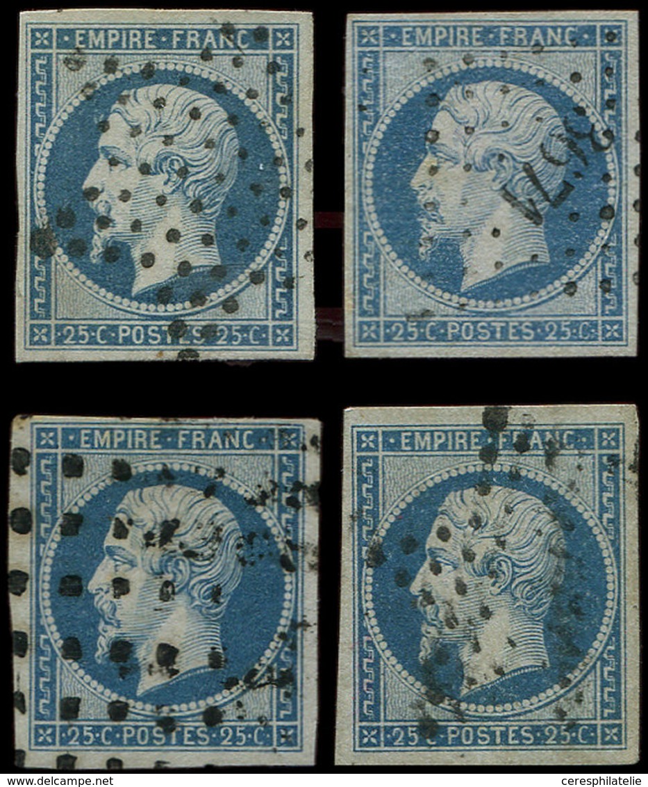 EMPIRE NON DENTELE - 15   25c. Bleu, 4 Ex. Obl. PC, Etoile (2) Et Gros Points, TB - 1853-1860 Napoleon III