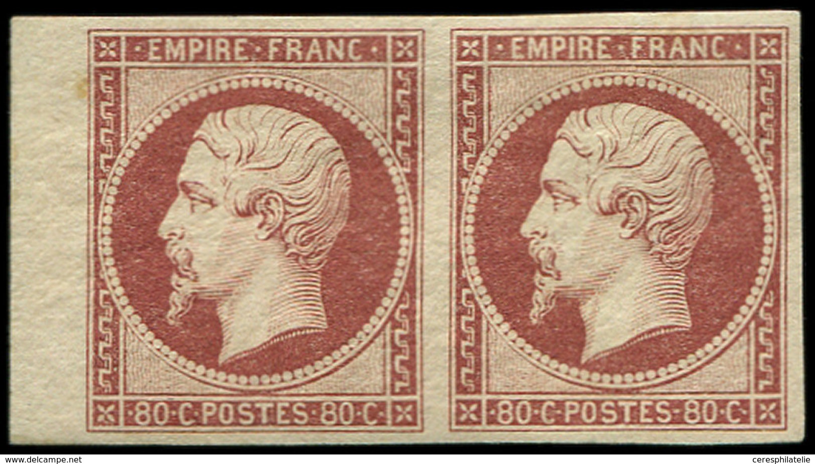 * EMPIRE NON DENTELE - 17Aa 80c. Carmin Clair, PAIRE Bdf, Gomme Partielle, Néanmoins Très Frais Et TB - 1853-1860 Napoleon III