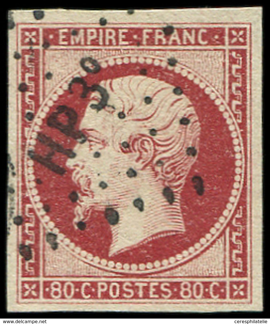 EMPIRE NON DENTELE - 17A  80c. Carmin, Obl. Los. HP3e, Superbe - 1853-1860 Napoleon III