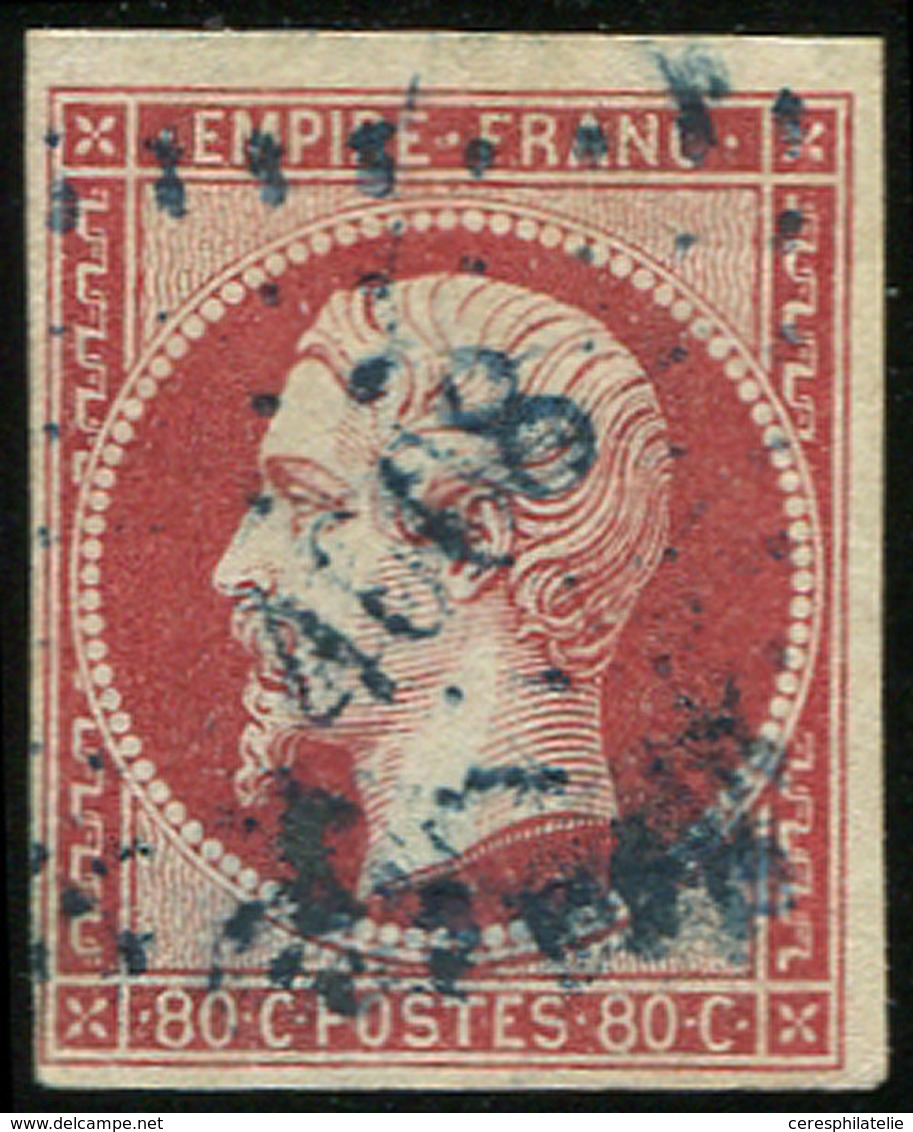 EMPIRE NON DENTELE - 17Ar 80c. VERMILLONNE FONCE, Obl. PC Bleu 4008 De GALATZ, RR, TB. C - 1853-1860 Napoléon III