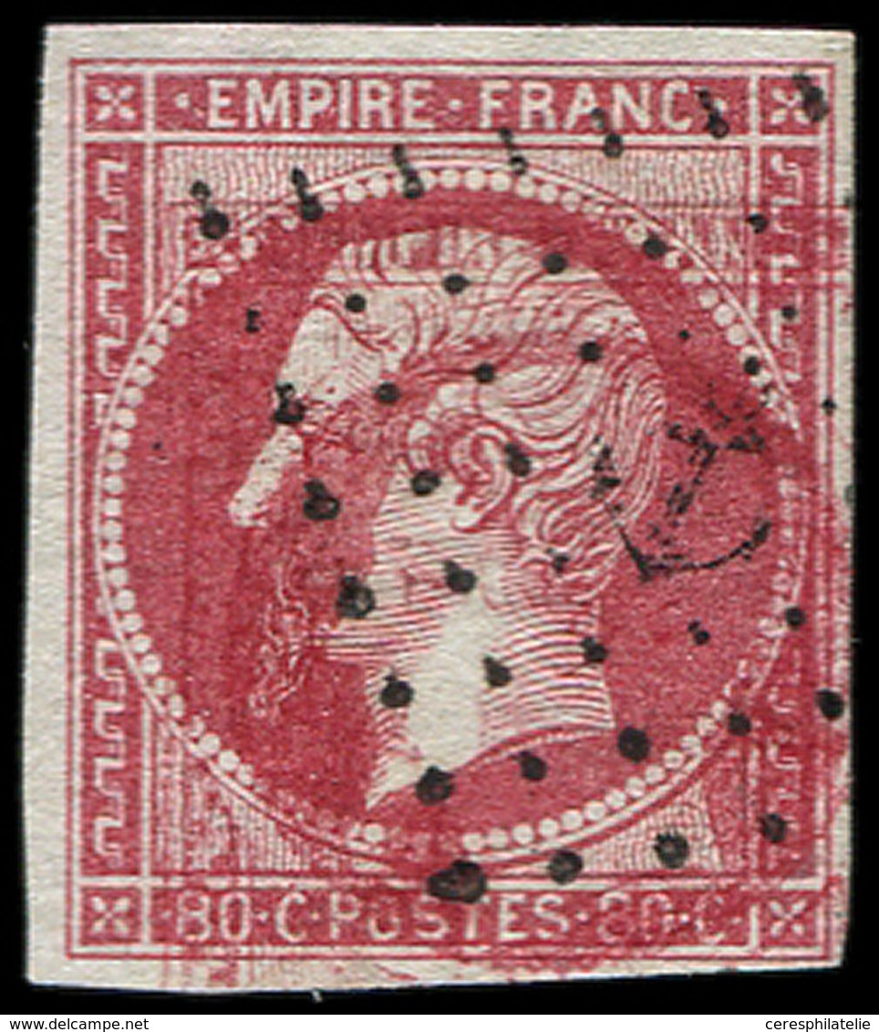 EMPIRE NON DENTELE - 17B  80c. Rose, DOUBLE IMPRESSION, Obl. ANCRE, R Et TB. Br - 1853-1860 Napoleon III