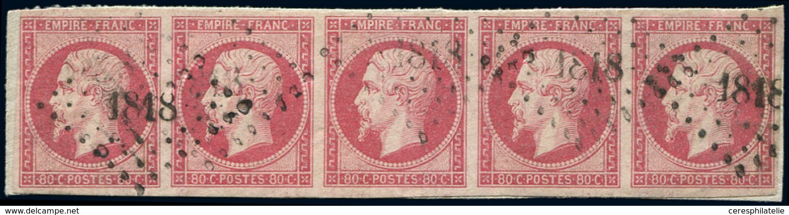 EMPIRE NON DENTELE - 17B  80c. Rose, BANDE De 5 Obl. PC 1818 Sur Petit Fragt, Un Ex. Au Filet Dans Un Angle, Sinon TB - 1853-1860 Napoleon III