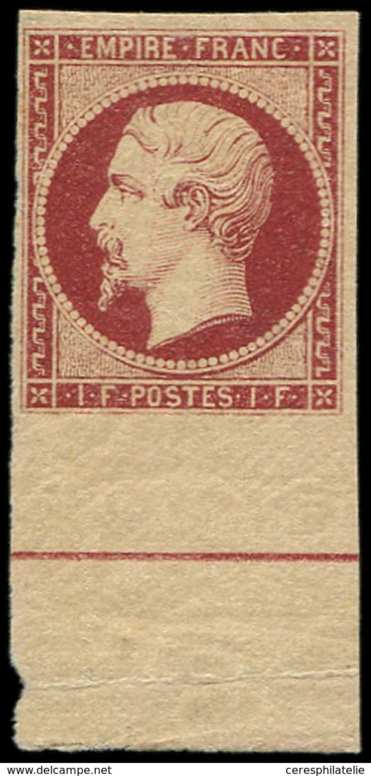 * EMPIRE NON DENTELE - L18c  1f. Carmin, Bdf Avec FILET D'ENCADREMENT, Pli, Sinon TB. C - 1853-1860 Napoléon III